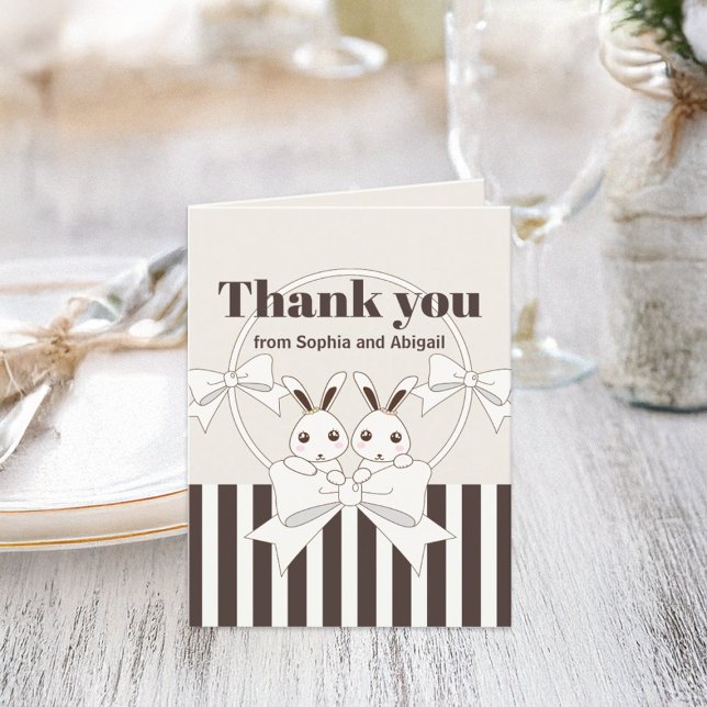 Classic Moderner Niedlicher Cartoon Bunny Twin Gir Dankeskarte (Von Creator hochgeladen)
