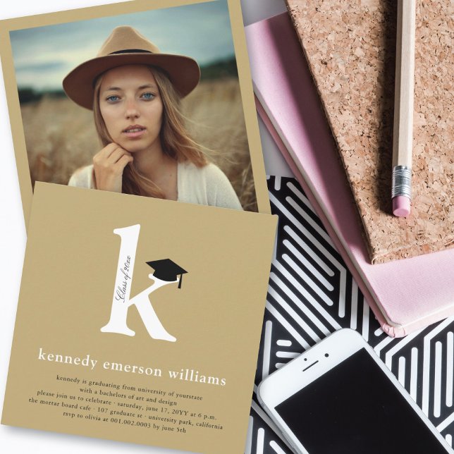 Classic Monogram Alphabet K Foto Graduation Party Einladung (Von Creator hochgeladen)