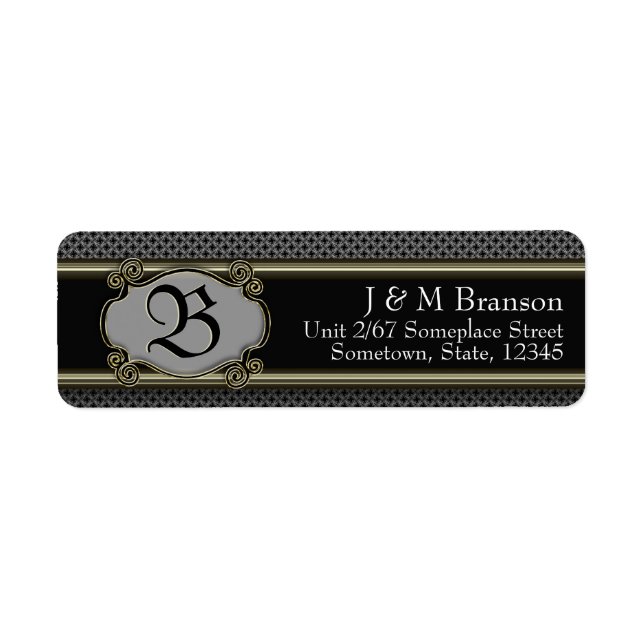 Classic Monogram Black Gold Stylish Address Label (Vorne)