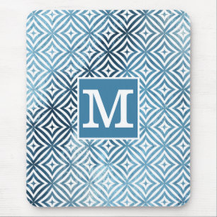 Classic Monogram Blue Frost Diamond Circle Mousepad