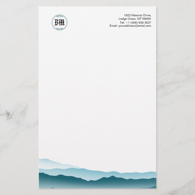 Classic Monogram Blue Mountain View Business Paper Briefpapier (Vorderseite)