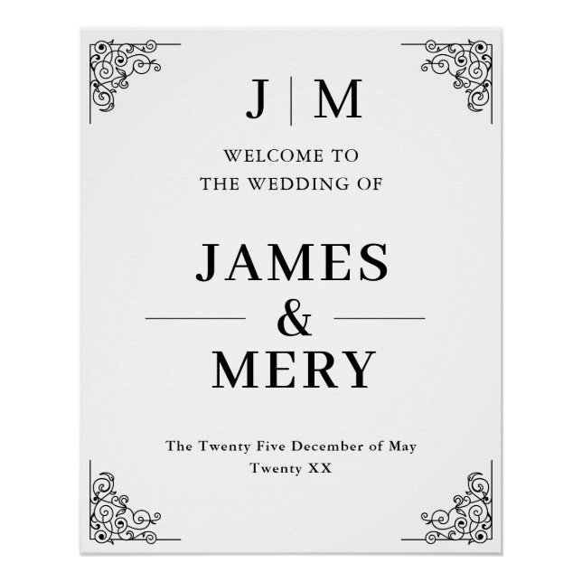 Classic Monogram Border Wedding Welcome Sign Poster (Vorderseite)