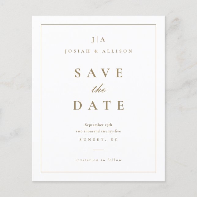 Classic Monogram Budget Save the Date (Vorderseite)