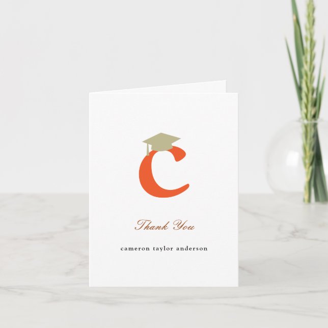 Classic Monogram C Graduation Cap Foto Modernes Dankeskarte (Vorderseite)