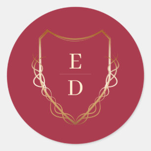 Classic Monogram Crimson Red Golden Runder Aufkleber