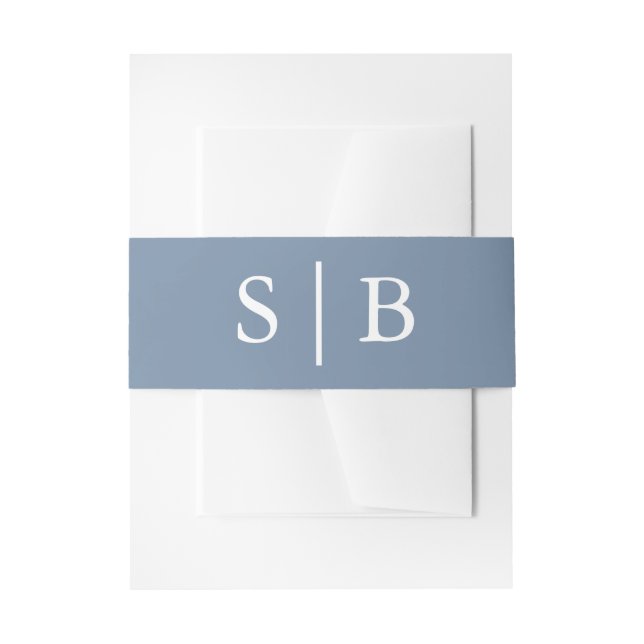 Classic Monogram Dusty Blue Wedding Einladungsbanderole (Vorderseite Beispiel)