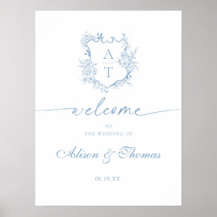 Classic Monogram Dusty Blue Wedding Welcome Poster