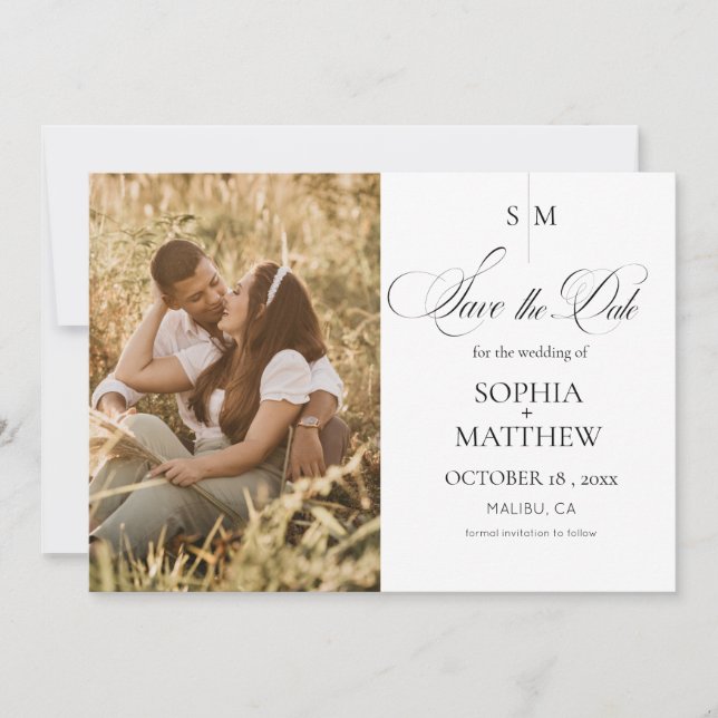 Classic Monogram Elegant Photo Wedding  Save The Date (Vorderseite)