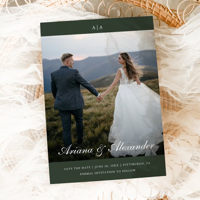 Classic Monogram Elegant Script Two Foto Wedding Save The Date (Von Creator hochgeladen)