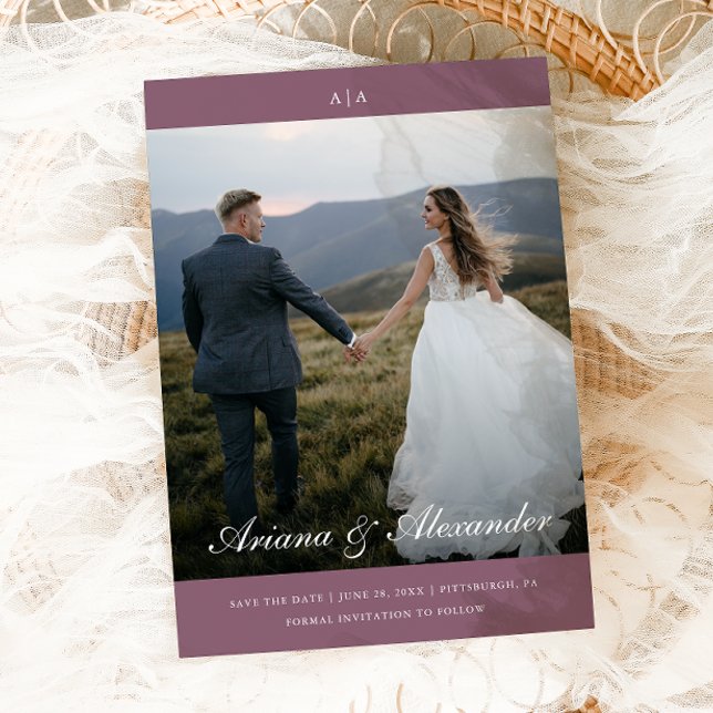 Classic Monogram Elegant Script Two Foto Wedding Save The Date (Von Creator hochgeladen)