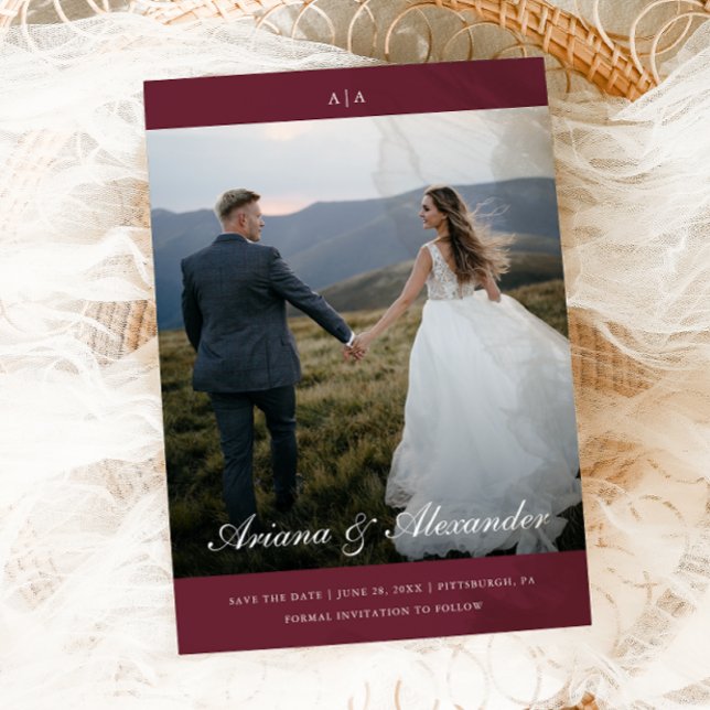 Classic Monogram Elegant Script Two Foto Wedding Save The Date (Von Creator hochgeladen)