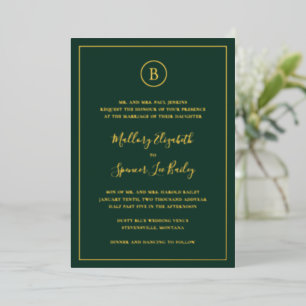 Classic Monogram Eleganther Forest Green Wedding G Folieneinladung