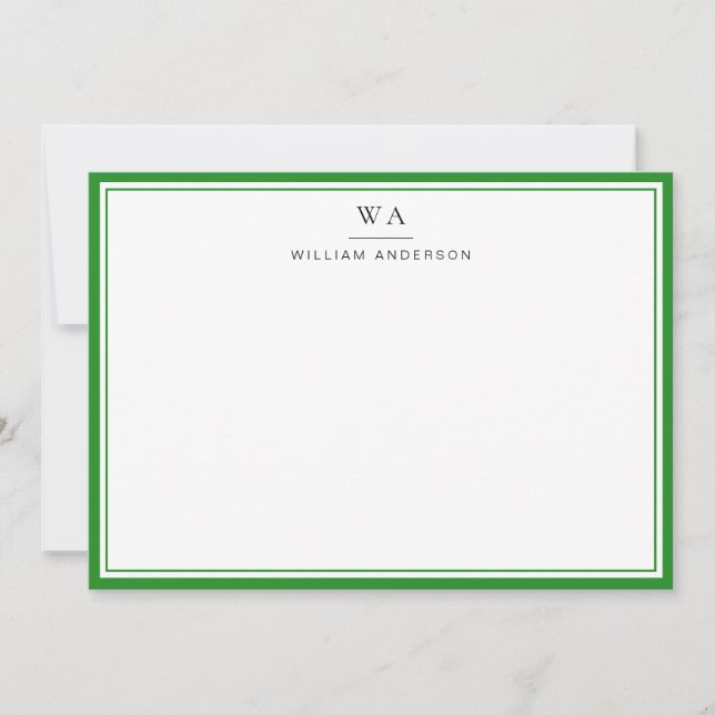 Classic Monogram Forest Green Note Card Mitteilungskarte (Vorderseite)