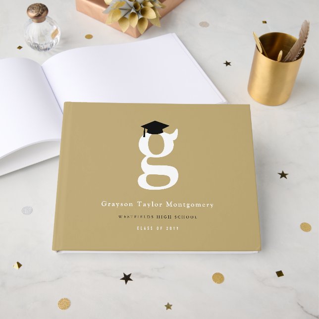Classic Monogram G And Graduation Cap Grad Party Gästebuch (Vorderseite Offen)