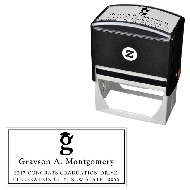 Classic Monogram G Black Graduation Cap Address Permastempel (Beispiel)