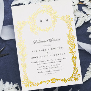 Classic Monogram Gold Wappen Probe Dinner Folieneinladung