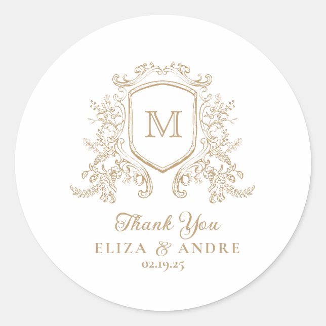 Classic Monogram Gold Wedding Sticker (Vorderseite)