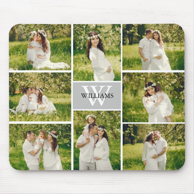Classic Monogram Gray Foto Collage Mousepad (Vorne)