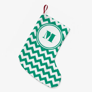 Classic Monogram Green Zickzack Pattern Kleiner Weihnachtsstrumpf