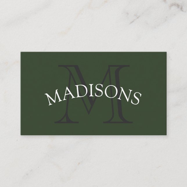 Classic Monogram Grey Green mit Arc Text Visitenkarte (Vorderseite)
