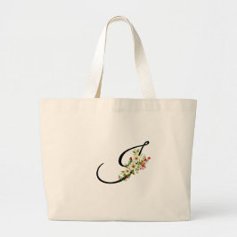 Classic monogram I red white flower mother gift Jumbo Stoffbeutel