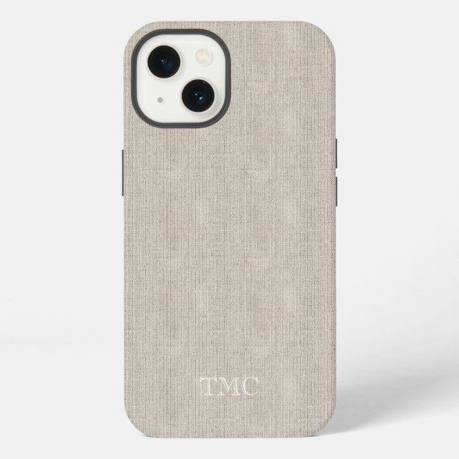 Classic Monogram Initials Luxury Linen Fabric Tech iPhone Hülle (Rückseite)