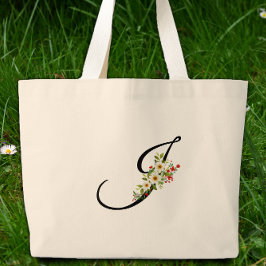 Classic monogram J red white flower mother gift Jumbo Stoffbeutel