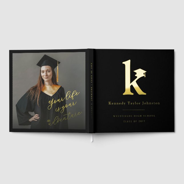 Classic Monogram K And Graduation Cap Grad Party Gästebuch (Voll)