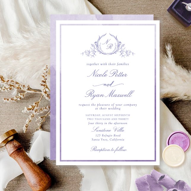 Classic Monogram Lavender Watercolor Wedding Einladung (Von Creator hochgeladen)