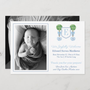 Classic Monogram Light Blue Baby Boy Picture Birth Ankündigung