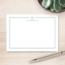 Classic Monogram Light Blue Border Stationery Note Mitteilungskarte