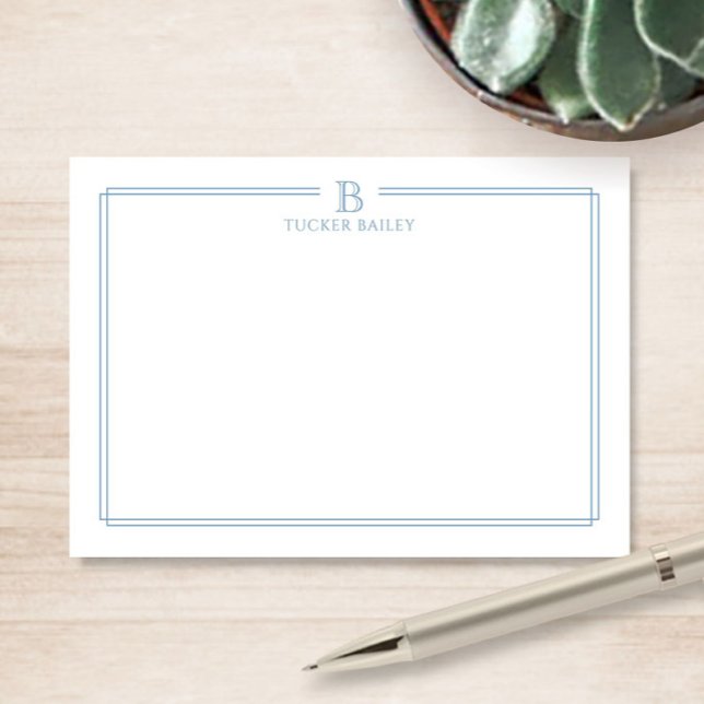 Classic Monogram Light Blue Border Stationery Note Mitteilungskarte (Von Creator hochgeladen)