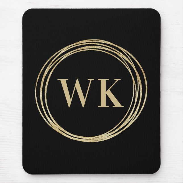 Classic Monogram Logo Black Gold Business Mousepad (Vorne)