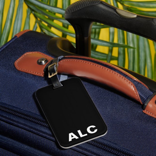 Classic Monogram Minimal Simple Black Typography  Gepäckanhänger (Vorderseite Insitu 1)