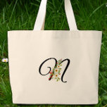 Classic monogram N red white flower mother gift Jumbo Stoffbeutel<br><div class="desc">Want to make Mom's day extra special this Mother's Day? Check out this Classic Monogram Tote Bag! Picture her face lighting up when she sees it – a beautiful design bursting with sweet red and white watercolor flowers, made just for her with a personal monogram. It's not just a pretty...</div>