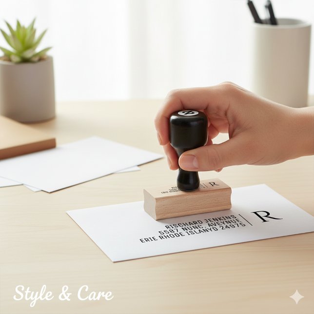 Classic Monogram Name Address Stylish Wooden Gummistempel (Classic Monogram Name Address Stylish Wooden Rubber Stamp)