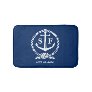 Classic Monogram Nautical Blue Anchor Beach Boat Badematte