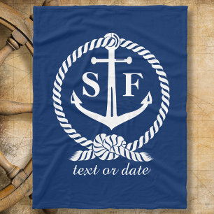 Classic Monogram Nautical Blue Anchor Beach Boat Fleecedecke