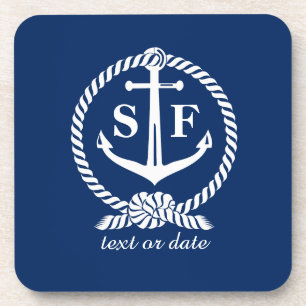 Classic Monogram Nautical Blue Anchor Beach Boat Getränkeuntersetzer