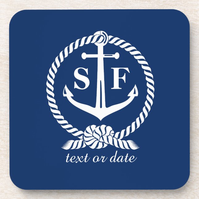 Classic Monogram Nautical Blue Anchor Beach Boat Getränkeuntersetzer (Vorderseite)