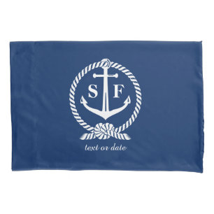 Classic Monogram Nautical Blue Anchor Beach Boat Kissenbezug