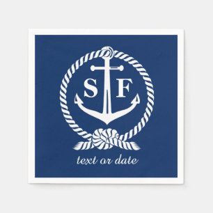Classic Monogram Nautical Blue Anchor Beach Boat Serviette