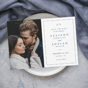 Classic Monogram Navy Blue and White Wedding Foto Save The Date