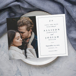 Classic Monogram Navy Blue and White Wedding Foto Save The Date