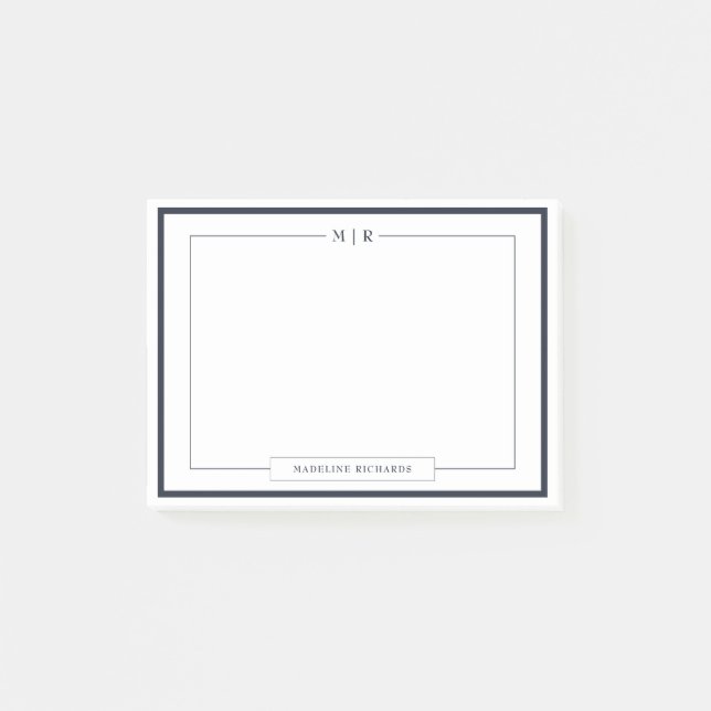 Classic Monogram Navy Blue Border Stationery Post-it Klebezettel (Vorderseite)