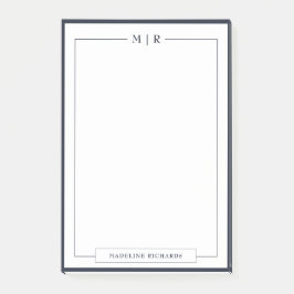 Classic Monogram Navy Blue Border Stationery Post-it Klebezettel