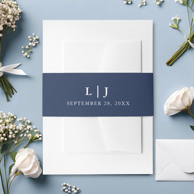 Classic Monogram Navy & White Wedding Einladungsbanderole (Navy and white monogram belly band with your initials adds classic elegance.)