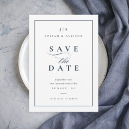Classic Monogram Non Foto Navy Blue Wedding Save The Date