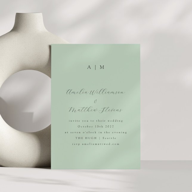 Classic Monogram Pistachio Mint Script Wedding Einladung (Von Creator hochgeladen)