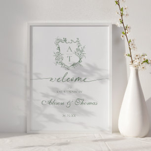 Classic Monogram Sage Green Wedding Willkommen Poster